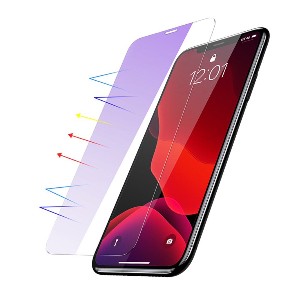 BASEUS 2 PCS 0.15mm Secondary Hardening Full-glass Anti-bluelight Tempered Glass Film+Installation Tool for iPhone (2019) 5.8-inch-1