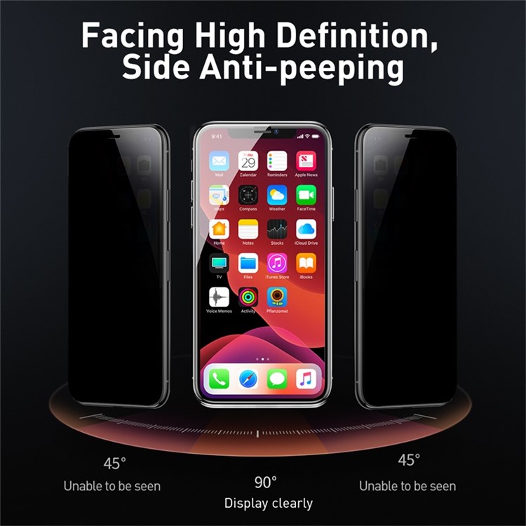 BASEUS 2Pcs 0.23mm Shatterproof Anti-peep Curved Tempered Glass Screen Protector for iPhone (2019) 6.5-inch-5