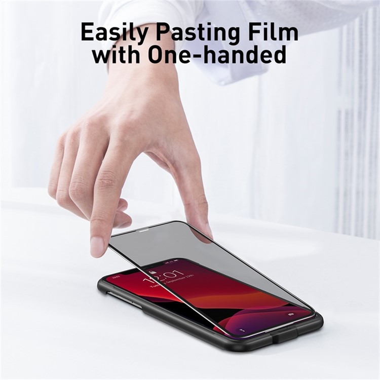 BASEUS for iPhone (2019) 5.8-inch 2Pcs 0.23mm Shatterproof Anti-peep Curved Full-glass Tempered Glass Screen Film-4