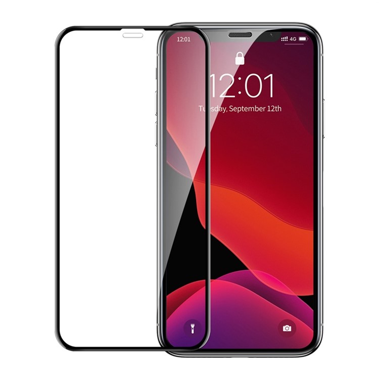 BASEUS for iPhone (2019) 6.1-inch 2Pcs/Pack Curved-screen Tempered Glass + PET Edge Screen Films with Installation Tray - Black-1