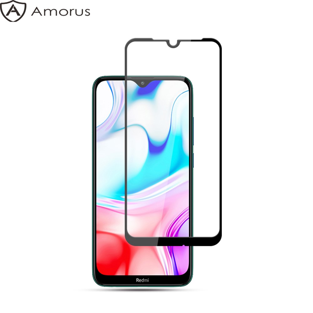 AMORUS Full Colle Plein Écran Pleink Silk Film De Verre Trempé Pour Xiaomi Redmi 8A / Redmi 8