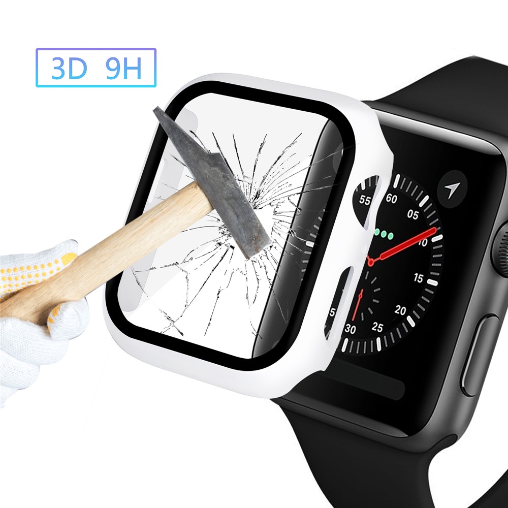 HAT PRINCE For Apple Watch Series 4 / 5 / 6 / SE / SE (2022) 40mm PC Frame + Tempered Glass Protector Watch Case - White-2