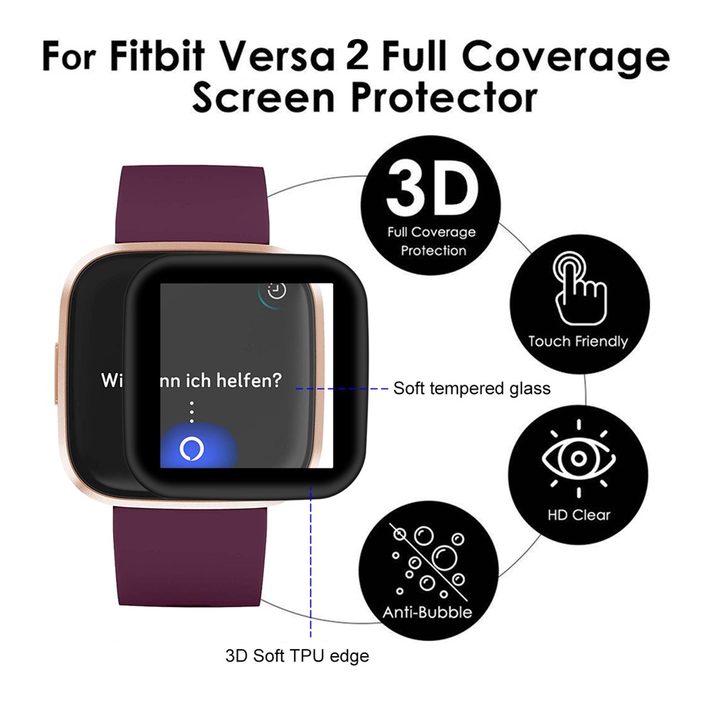 HAT PRINCE Full Coverage TPU Edge + Tempered Glass Screen Protector for Fitbit Versa 2 (2019)-3