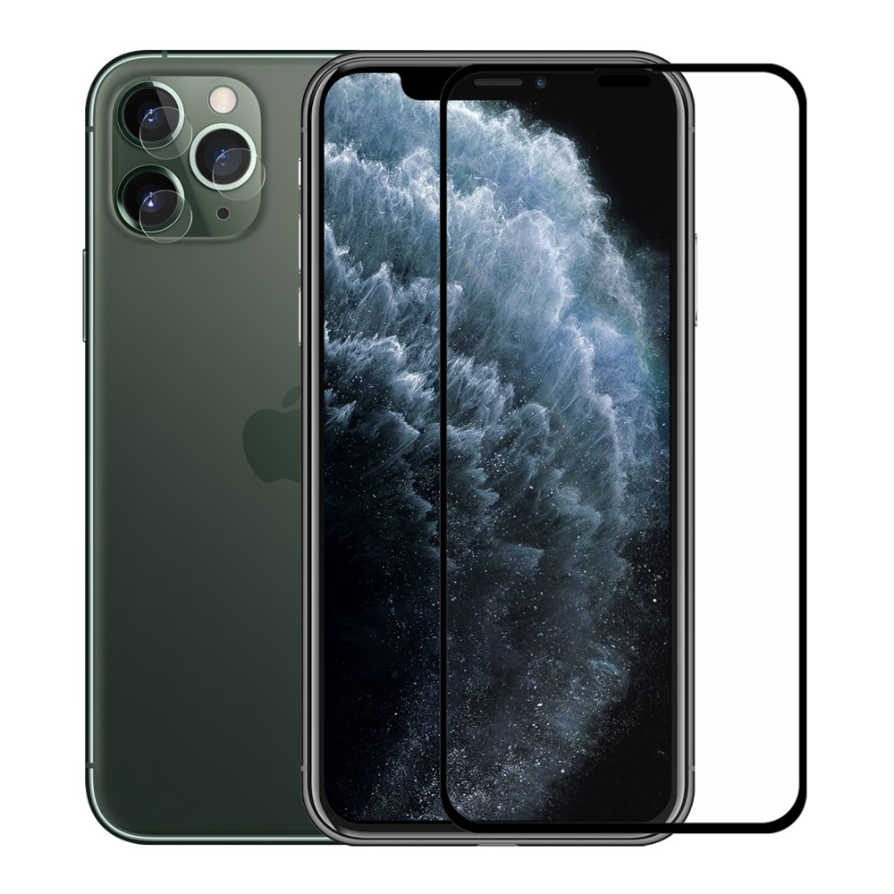 Hat Prince Pour Iphone 11 Pro Max / xs Max 0,26 mm 9H 2.5D Film Complet Incurvé + 0,2 mm 9h 2.15D Film D'objectif - le Noir