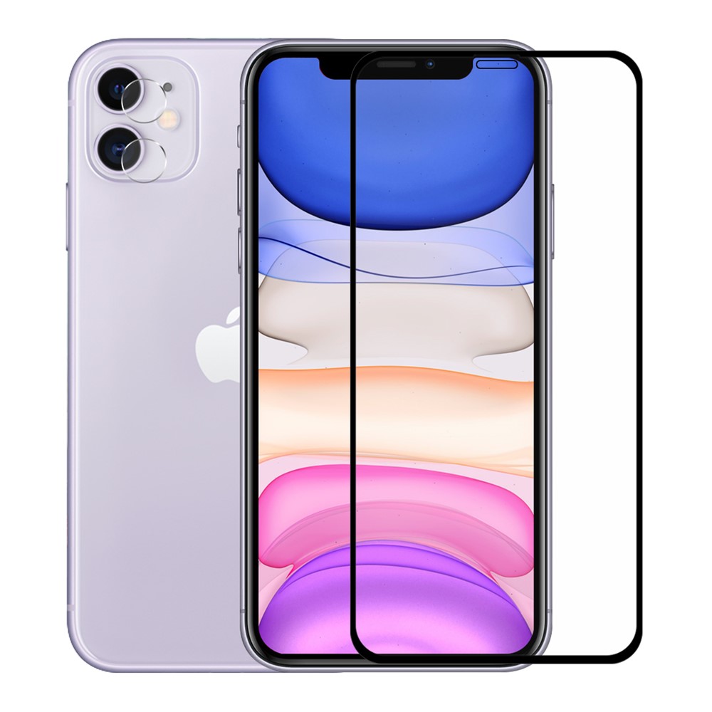 HAT PRINCE for iPhone 11/XR 0.26mm 9H 2.5D Curved Full Screen Protector Film + 0.2mm 9H 2.15D Lens Protector - Black-1