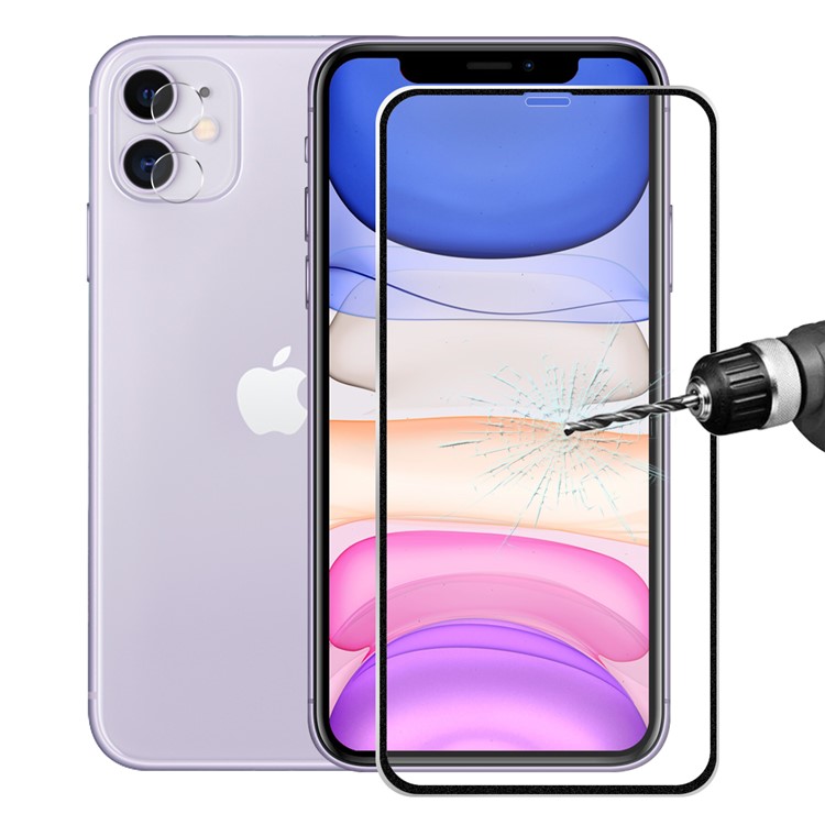 HAT PRINCE for iPhone 11/XR 0.2mm 9H 3D Curved Full Screen Film + 0.2mm 9H 2.15D Lens Protector - Black-1