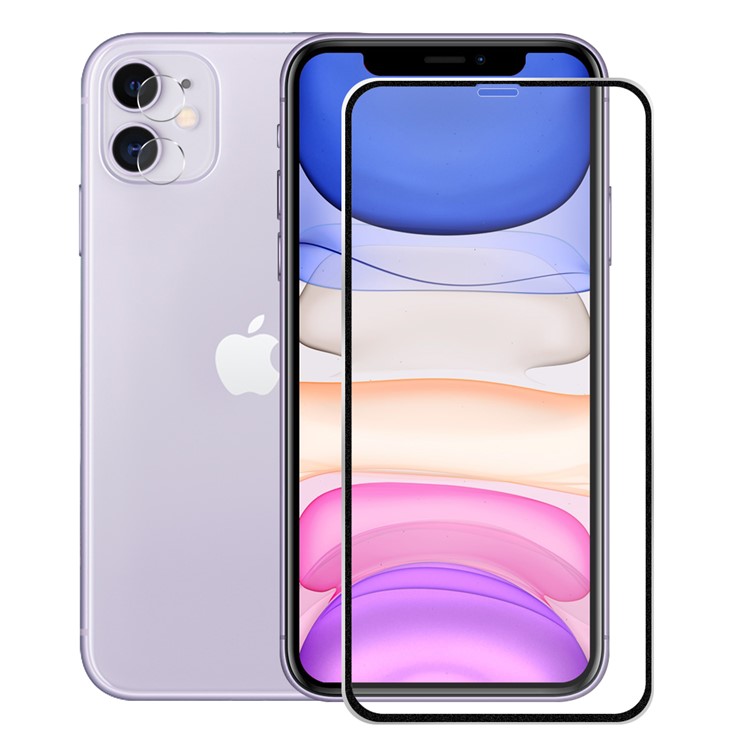HAT PRINCE for iPhone 11/XR 0.2mm 9H 3D Curved Full Screen Film + 0.2mm 9H 2.15D Lens Protector - Black-2