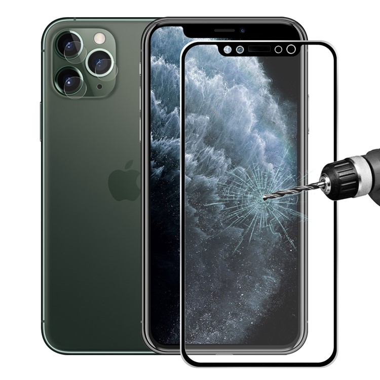 HAT PRINCE for iPhone 11 Pro/X/XS 0.2mm 9H 3D Curved Full Screen Protector + 0.2mm 9H 2.15D Lens Protector - Black-1