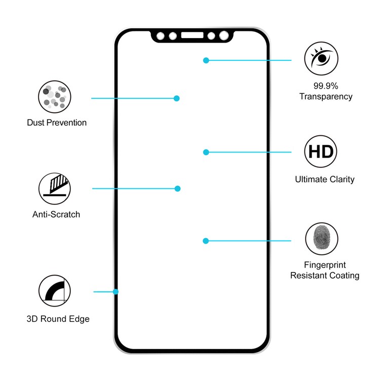 HAT PRINCE for iPhone 11 Pro/X/XS 0.2mm 9H 3D Curved Full Screen Protector + 0.2mm 9H 2.15D Lens Protector - Black-5