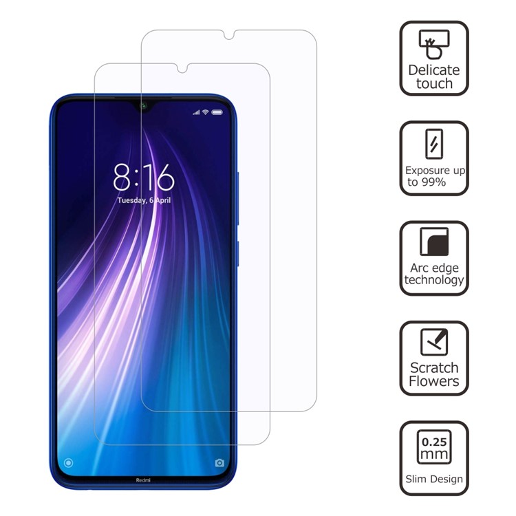 2Pcs/Set ITIETIE 2.5D 9H Tempered Glass Screen Film for Xiaomi Redmi Note 8-9