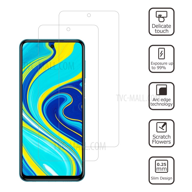2Pcs/Set ITIETIE 2.5D 9H Tempered Glass Screen Film for Xiaomi Redmi Note 9S/Redmi Note 9 Pro/Redmi Note 9 Pro Max-8