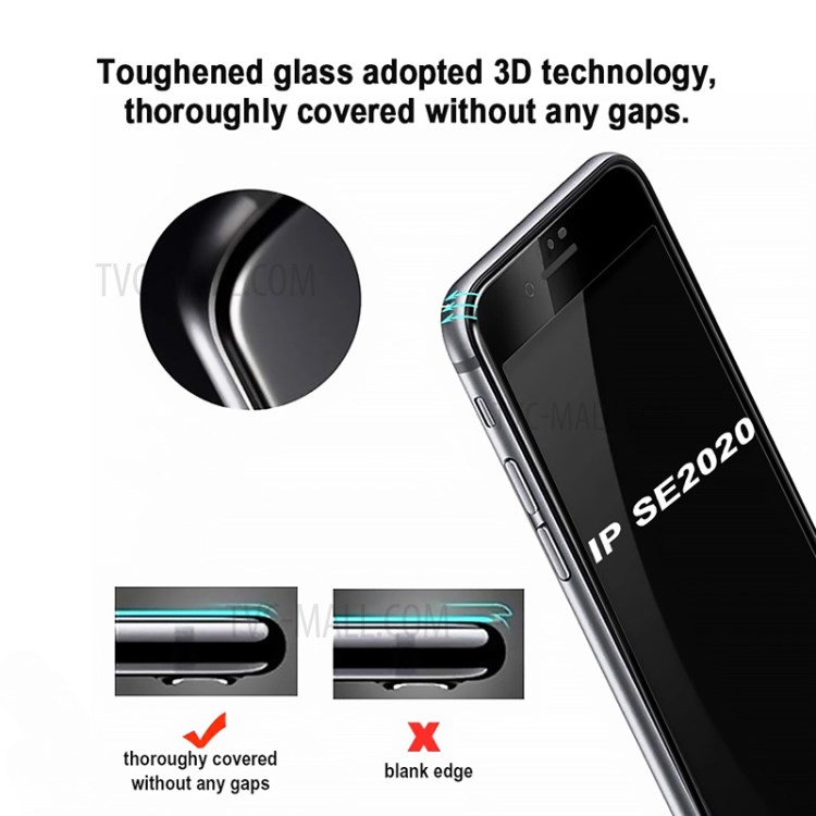 PDGD 3D Curved Full Size Tempered Glass Screen Film 0.3mm for iPhone SE (2nd Generation) - Black-3