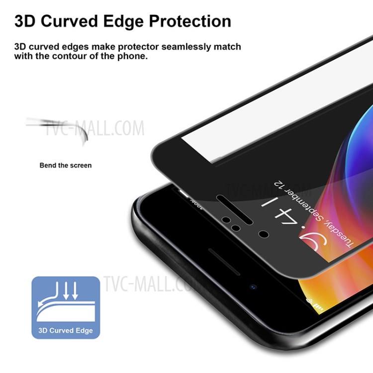 PDGD 3D Curved Full Size Tempered Glass Screen Film 0.3mm for iPhone SE (2nd Generation)/ 8 / 7 4.7" - Black-5