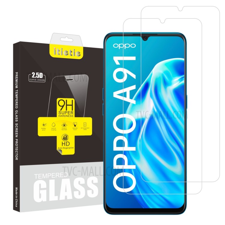 2Pcs/Set ITIETIE 2.5D 9H Tempered Glass Screen Protection Film for OPPO A91-1