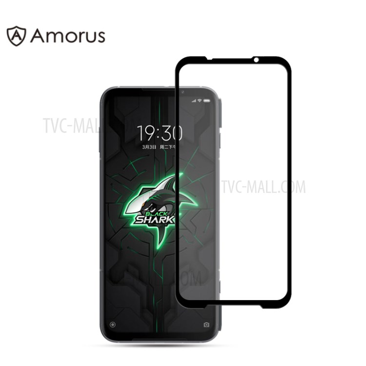 AMORUS Full Glue Full Cover Silk Printing Tempered Glass Screen Film for Xiaomi Black Shark 3 Pro - Black-1