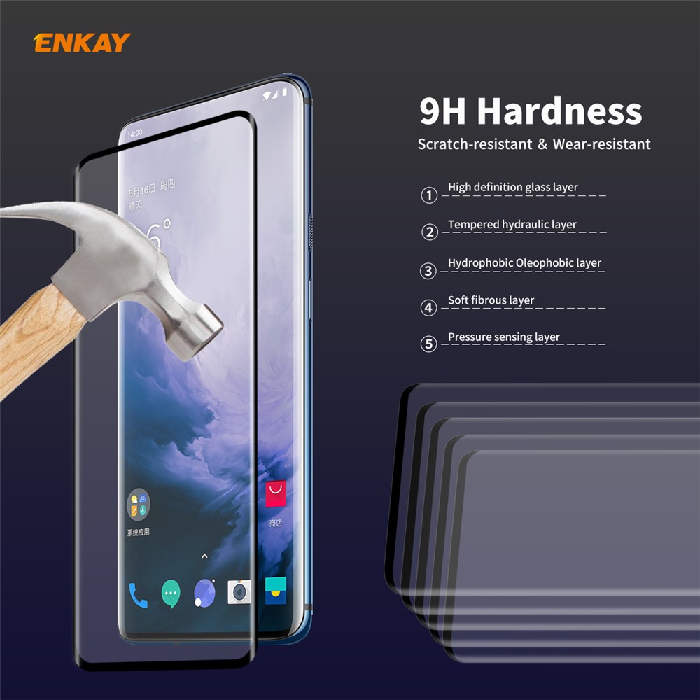 ENKAY 0.26mm 9H 3D Curved Full Glue Tempered Glass Full Screen Film for OnePlus 7T Pro/7 Pro-6