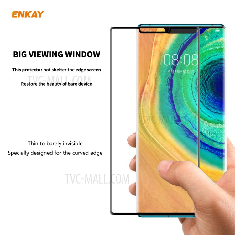 ENKAY 0.26mm 9H 3D Curved Full Glue Tempered Glass Full Screen Film for Huawei Mate 30 Pro-4