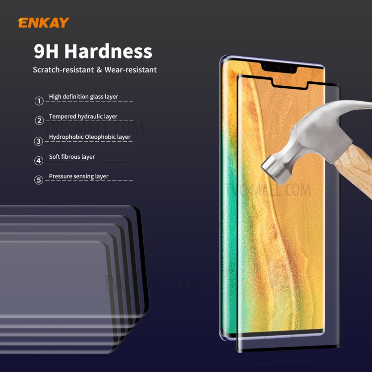 ENKAY 0.26mm 9H 3D Curved Full Glue Tempered Glass Full Screen Film for Huawei Mate 30 Pro-6