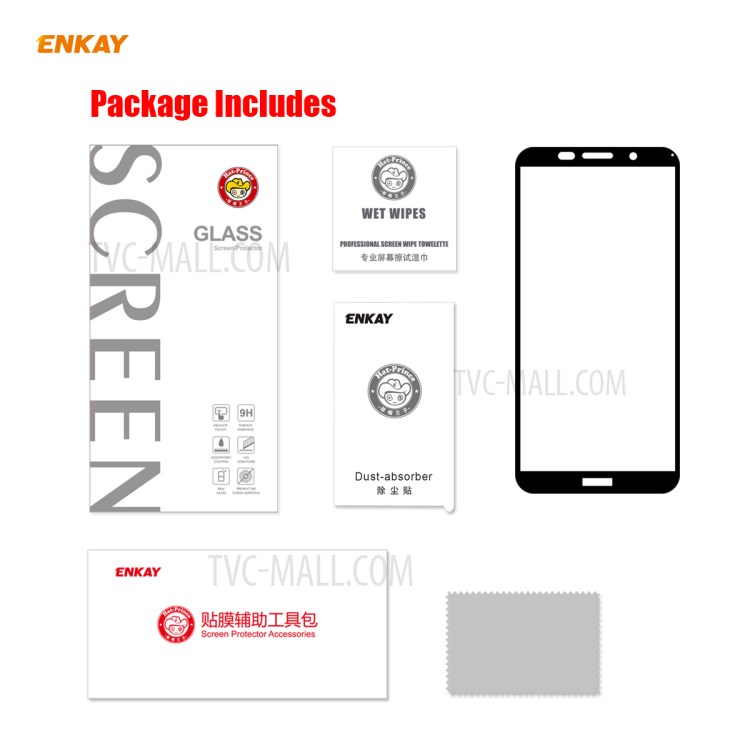 ENKAY Full Glue Full Size 0.26mm 9H 2.5D Tempered Glass Screen Protector for Huawei Y5p-9