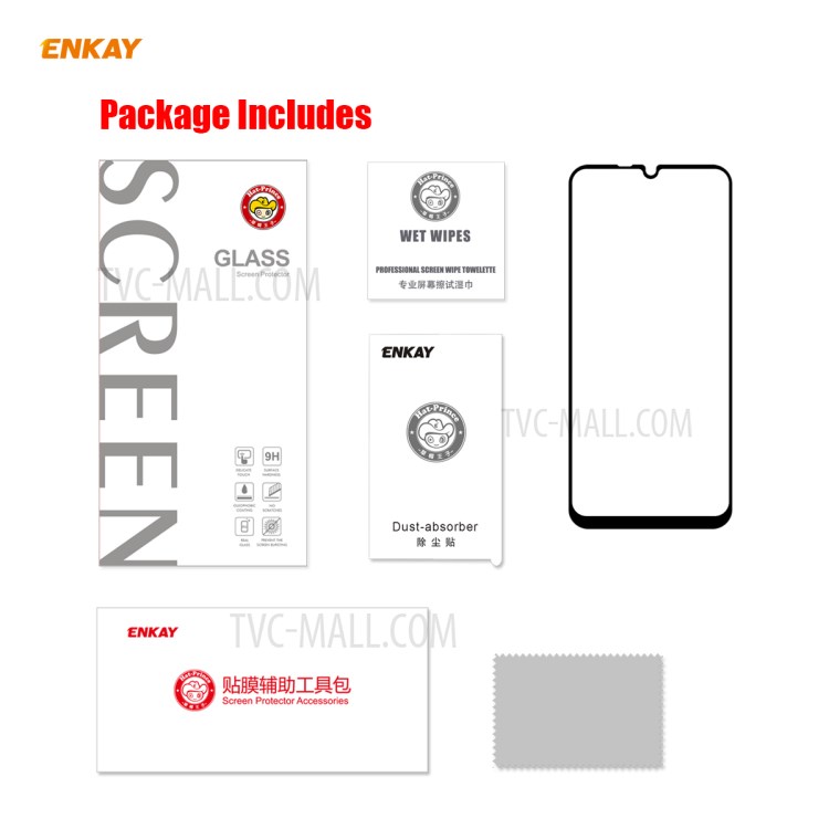 ENKAY Full Glue Full Size 0.26mm 9H 2.5D Tempered Glass Screen Protector for Huawei Y6p-9