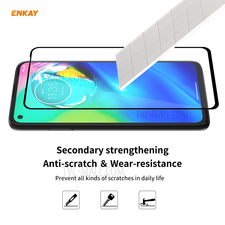 ENKAY Full Glue Full Size 0.26mm 9H 2.5D Tempered Glass Screen Protector for Motorola Moto G8 Power-5