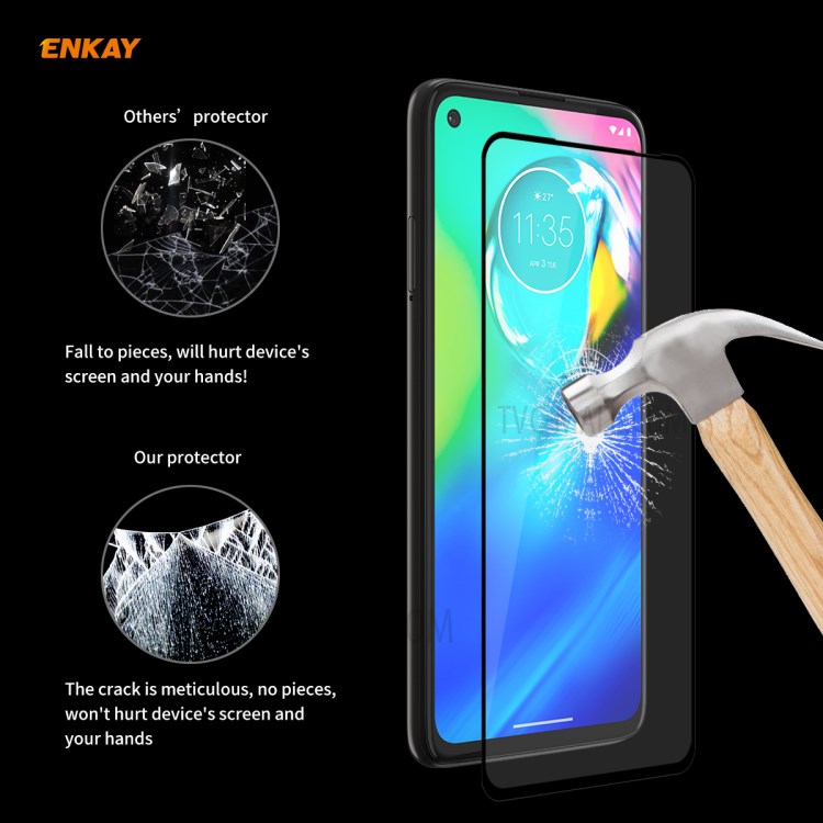 HAT PRINCE 2Pcs/Set Full Glue Full Size 0.26mm 9H 2.5D Tempered Glass Screen Protector for Motorola Moto G8 Power-7