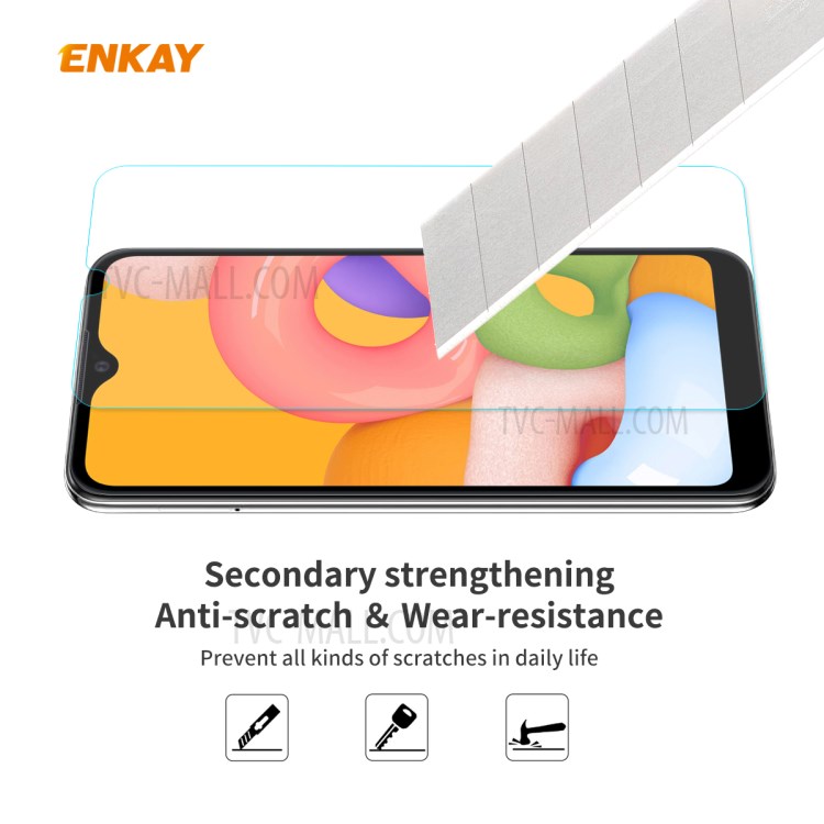 ENKAY 9H 0.26mm 2.5D Дуги Кромки Закаленное Стекло Экрана Защитная Пленка Для Samsung Galaxy A01-5