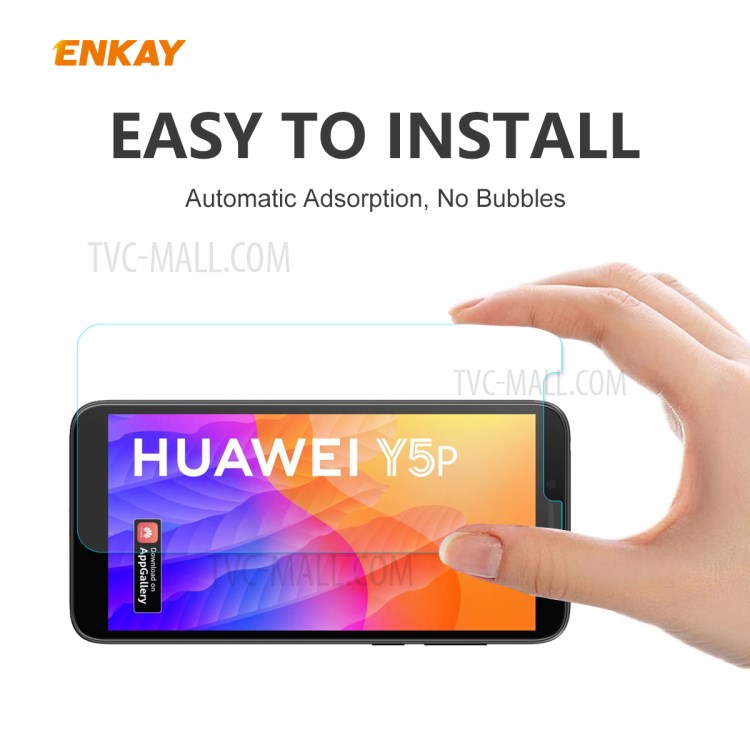 ENKAY 2Pcs/Set 0.26mm 9H 2.5D Arc Edge Tempered Glass Screen Protector for Huawei Y5p-6