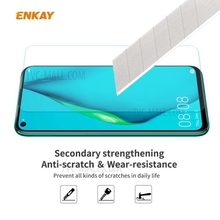 ENKAY 2Pcs/Set 0.26mm 9H 2.5D Arc Edge Tempered Glass Screen Protector for Huawei P40 Lite 4G-5