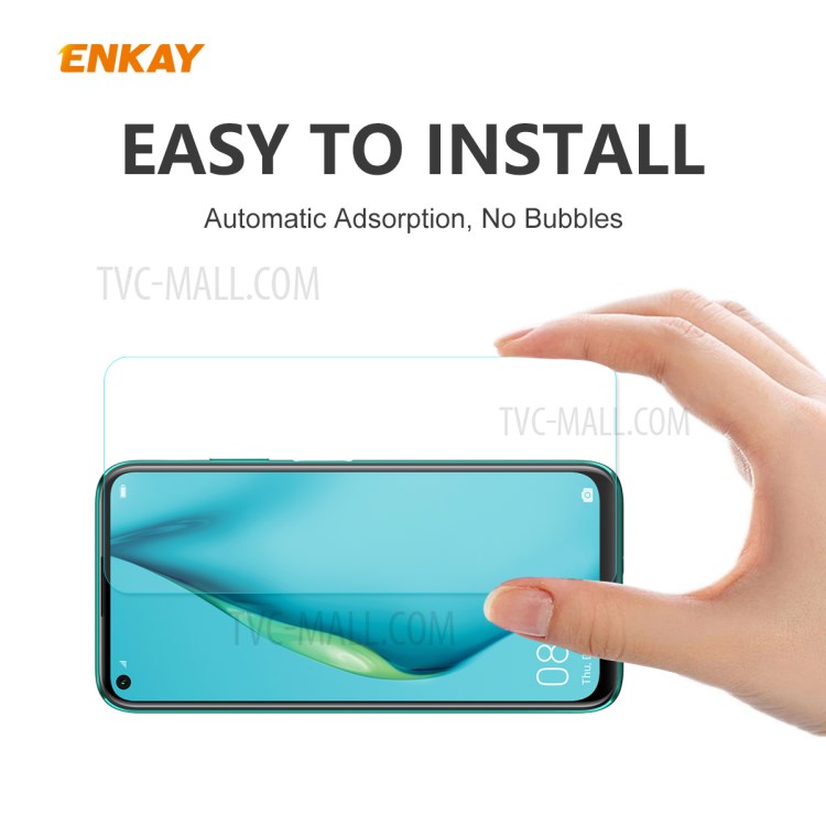 ENKAY 2Pcs/Set 0.26mm 9H 2.5D Arc Edge Tempered Glass Screen Protector for Huawei P40 Lite 4G-6