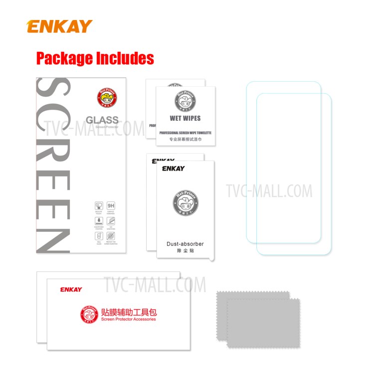 ENKAY 2Pcs/Set 0.26mm 9H 2.5D Arc Edge Tempered Glass Screen Protector for Huawei P40 Lite 4G-7