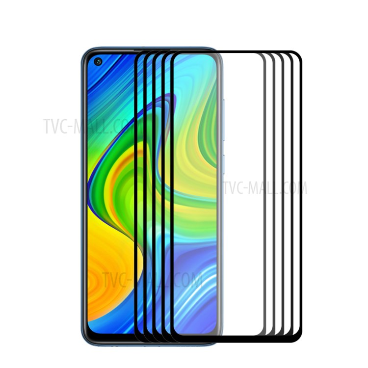 HAT PRINCE 5Pcs/Set Full Glue Full Size 0.26mm 9H 2.5D Tempered Glass Screen Film for Xiaomi Redmi 10X 4G/Redmi Note 9-1