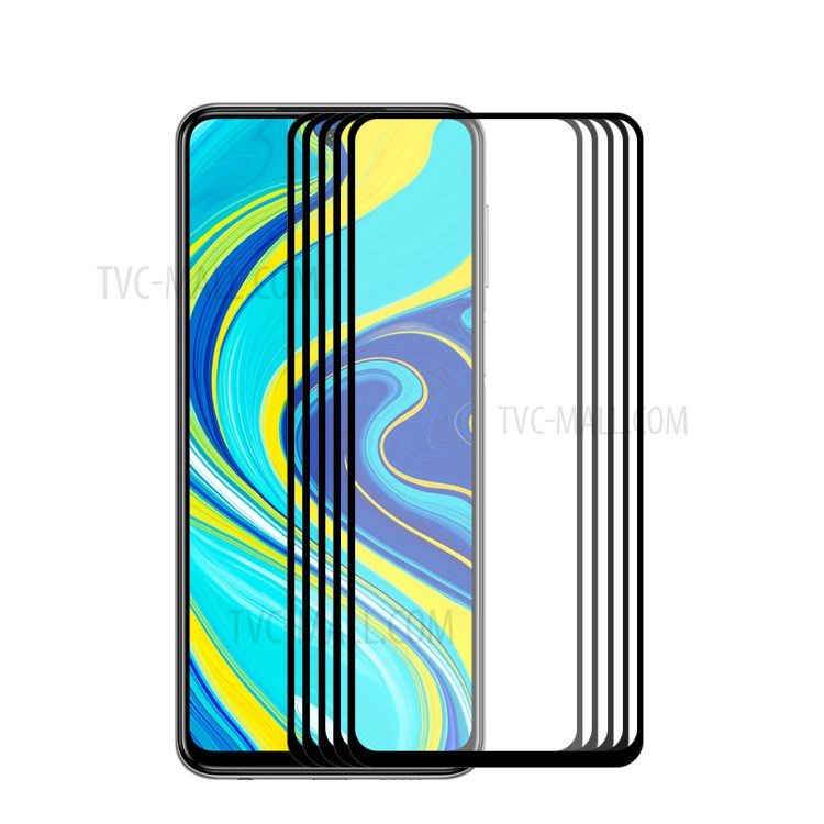HAT PRINCE 5Pcs/Set Full Glue Full Size 0.26mm 9H 2.5D Tempered Glass Screen Film for Xiaomi Redmi Note 9 Pro / Note 9 Pro Max / Note 9S-1