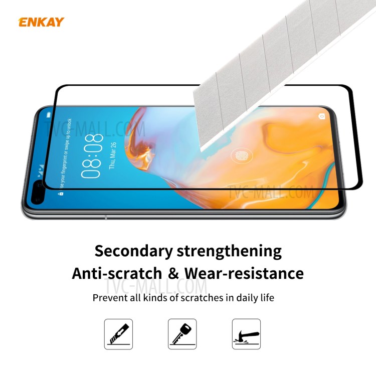 HAT PRINCE 5Pcs/Set Full Glue Full Size 0.26mm 9H 2.5D Tempered Glass Screen Film for Huawei P40-6