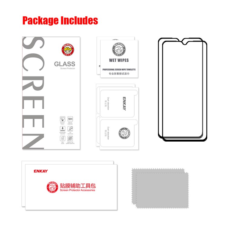 HAT PRINCE 2Pcs/Set Full Glue Full Size 0.26mm 9H 2.5D Tempered Glass Screen Protector for Xiaomi Redmi 9/9A/9C-9