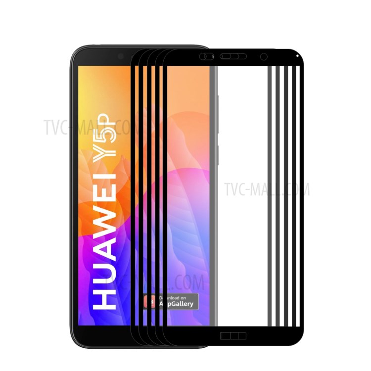 HAT PRINCE 5Pcs/Set Full Glue Full Size 0.26mm 9H 2.5D Tempered Glass Screen Film for Huawei Y5p-1