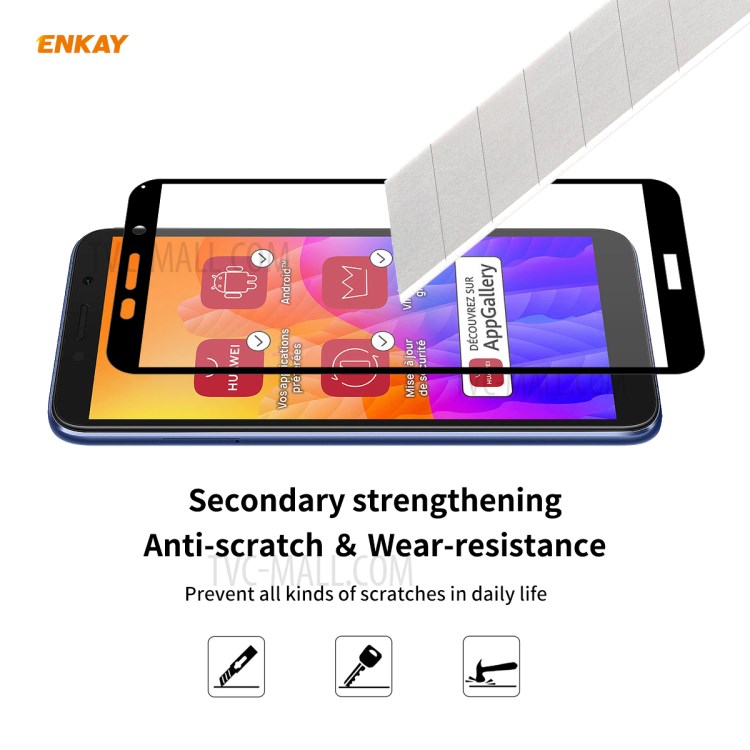 HAT PRINCE 5Pcs/Set Full Glue Full Size 0.26mm 9H 2.5D Tempered Glass Screen Film for Huawei Y5p-5