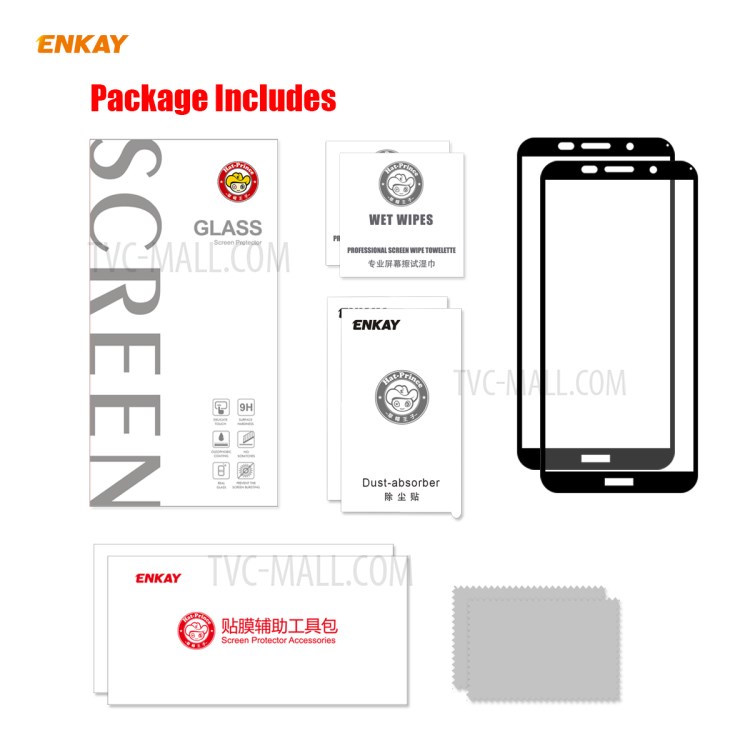 HAT PRINCE 2Pcs/Set Full Glue Full Size 0.26mm 9H 2.5D Tempered Glass Screen Film for Huawei Y5p-9