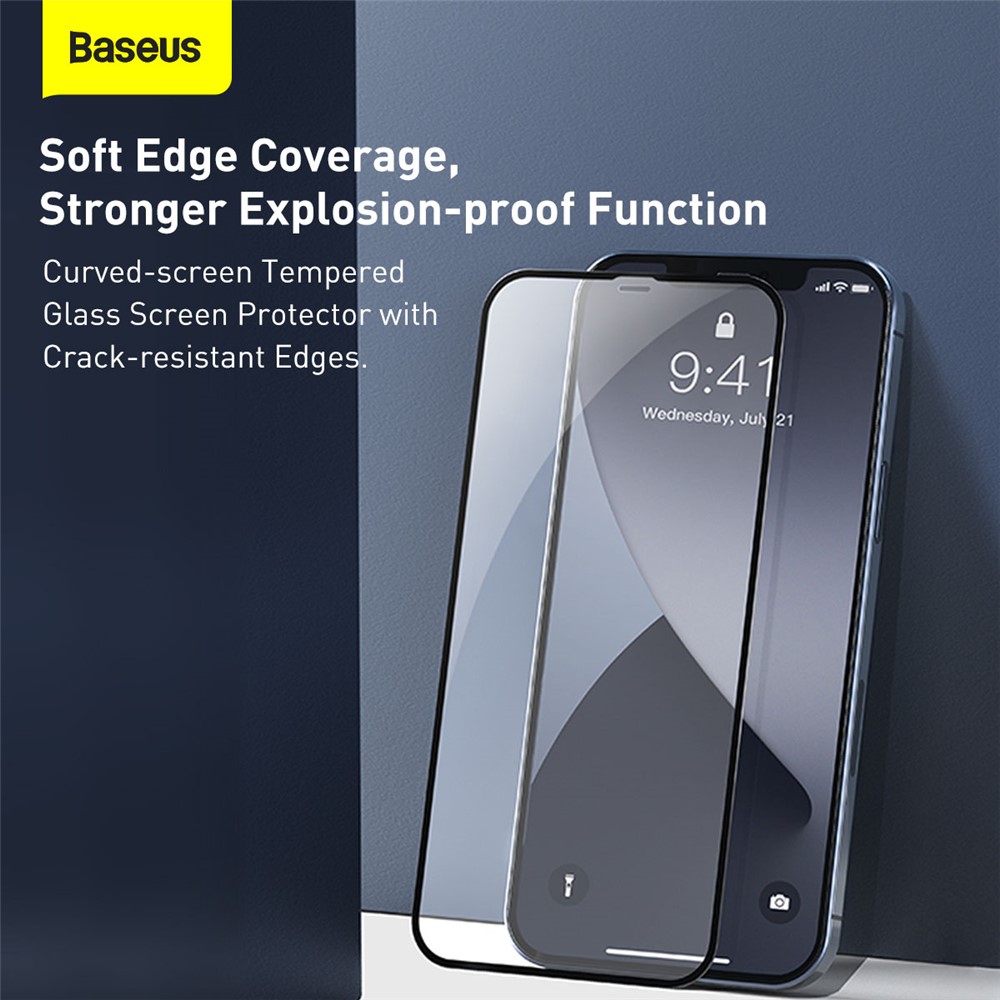 BASEUS 2 PCS 0.23mm Full Screen Coverage Curved Tempered Glass Films for iPhone 12 Pro Max 6.7 inch - Black-11
