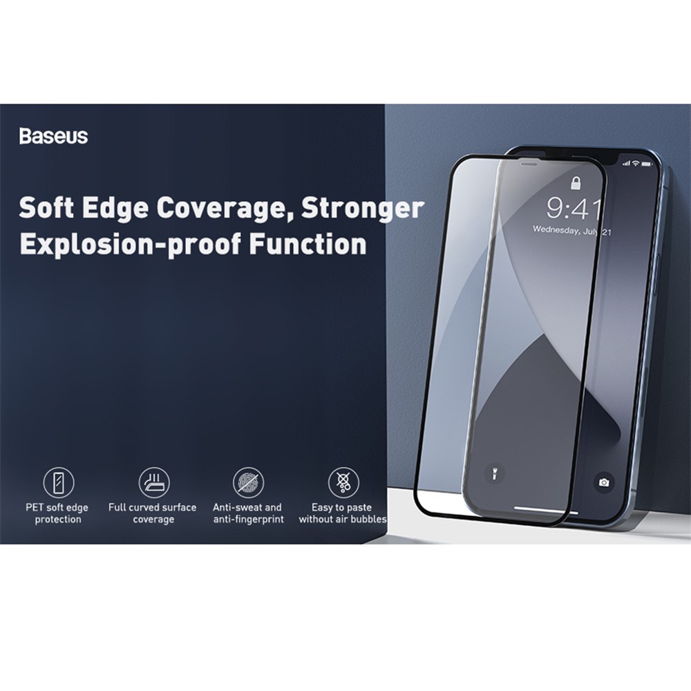 BASEUS 2 PCS 0.23mm Full Screen Coverage Curved Tempered Glass Films for iPhone 12 Pro Max 6.7 inch - Black-12