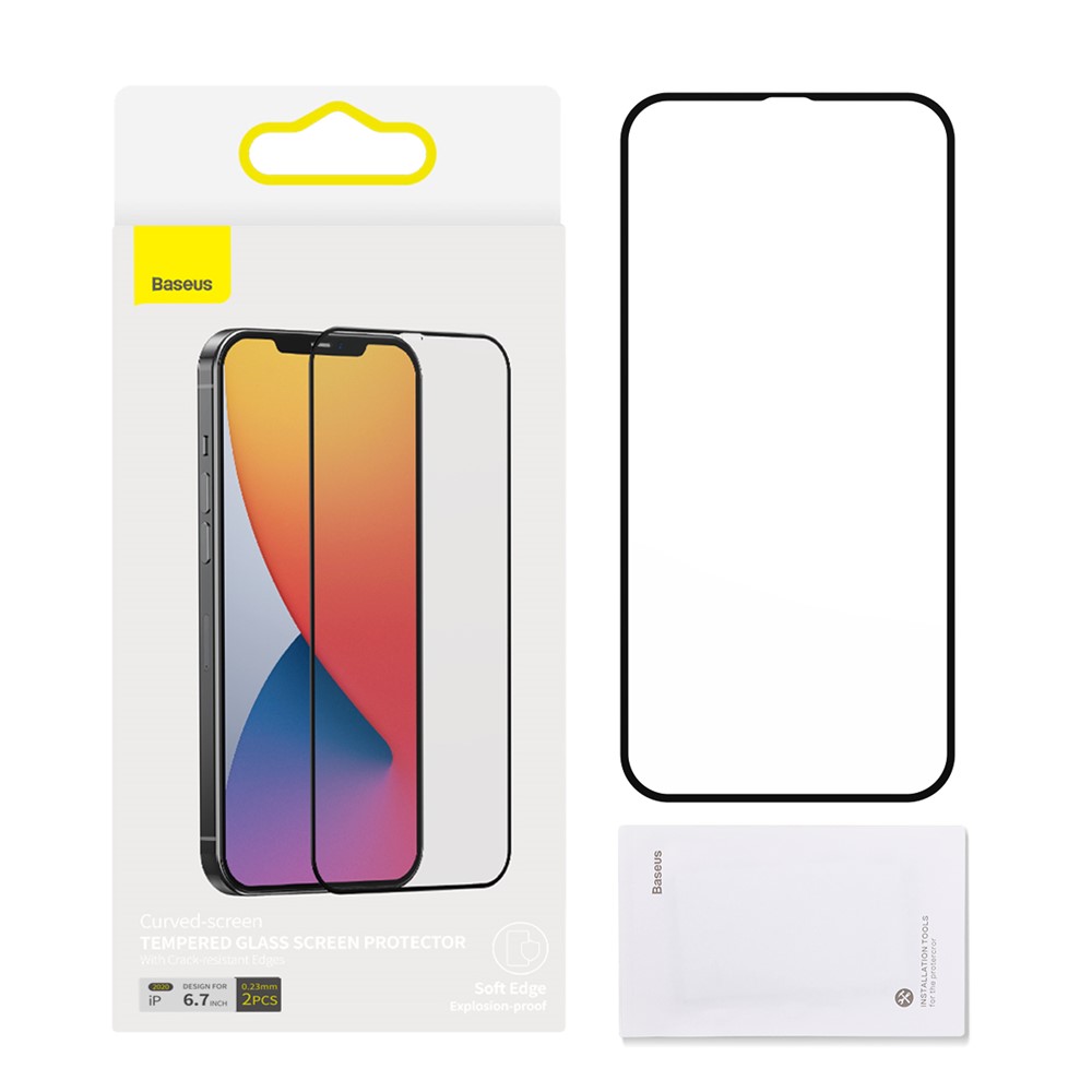 BASEUS 2 PCS 0.23mm Full Screen Coverage Curved Tempered Glass Films for iPhone 12 Pro Max 6.7 inch - Black-17