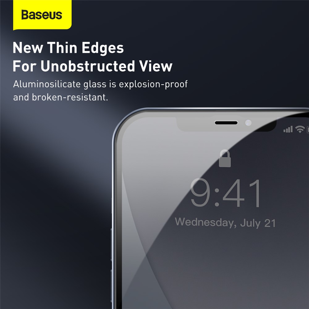 BASEUS 2 PCS 0.23mm Full Screen Coverage Curved Tempered Glass Films for iPhone 12 Pro Max 6.7 inch - Black-8