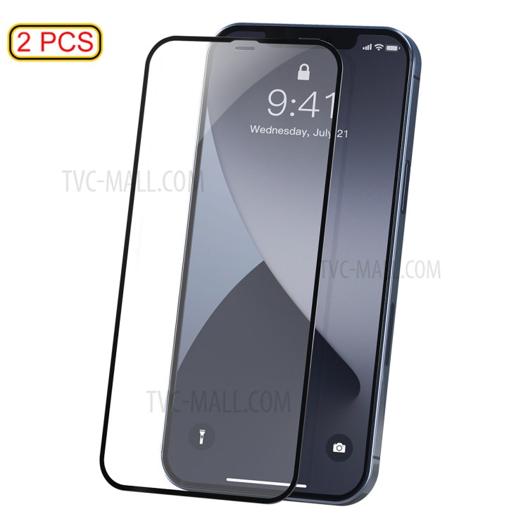 BASEUS 2 PCS 0.23mm Full Screen Coverage Curved Tempered Glass Films for iPhone 12 Max/12 Pro 6.1 inch - Black-1