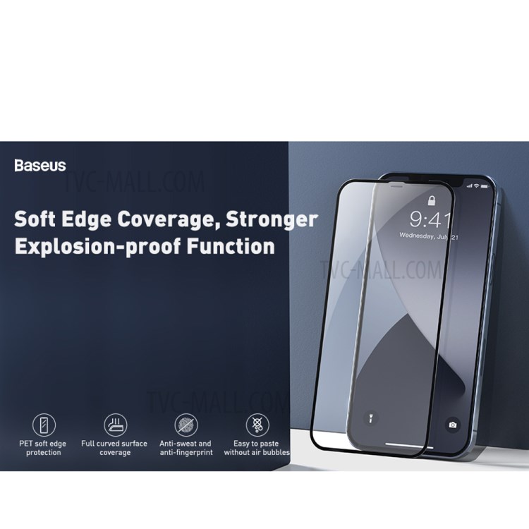 BASEUS 2 PCS 0.23mm Full Screen Coverage Curved Tempered Glass Films for iPhone 12 Max/12 Pro 6.1 inch - Black-12