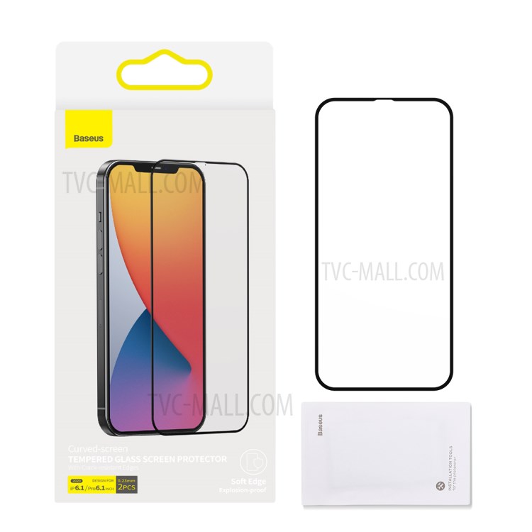 BASEUS 2 PCS 0.23mm Full Screen Coverage Curved Tempered Glass Films for iPhone 12 Max/12 Pro 6.1 inch - Black-17