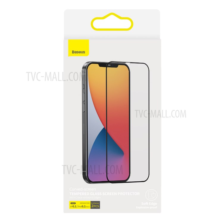 BASEUS 2 PCS 0.23mm Full Screen Coverage Curved Tempered Glass Films for iPhone 12 Max/12 Pro 6.1 inch - Black-18