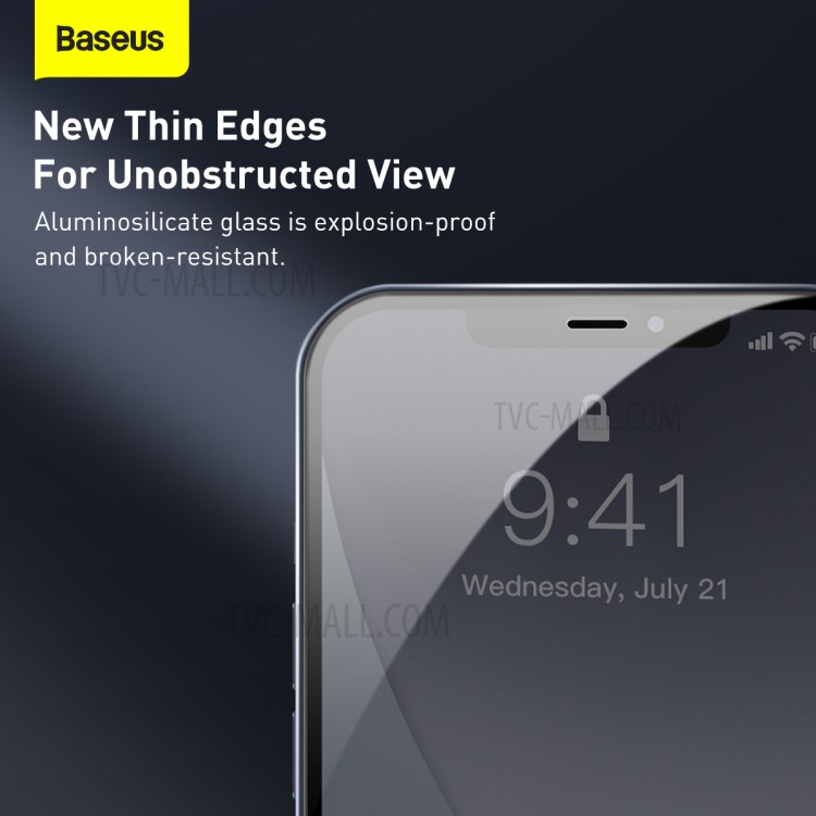 BASEUS 2 PCS 0.23mm Full Screen Coverage Curved Tempered Glass Films for iPhone 12 Max/12 Pro 6.1 inch - Black-8