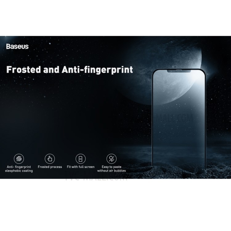 BASEUS 0.25mm Full-screen Curved Frosted Tempered Glass Protector for iPhone 12 Pro Max 6.7 inch (2pcs/pack) - Black-10