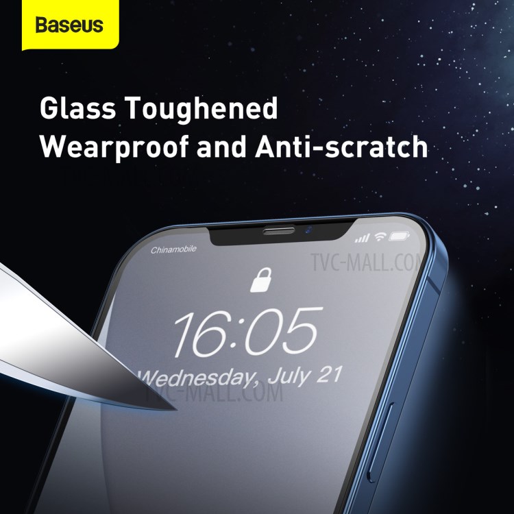 BASEUS 0.25mm Full-screen Curved Frosted Tempered Glass Protector for iPhone 12 Pro Max 6.7 inch (2pcs/pack) - Black-8