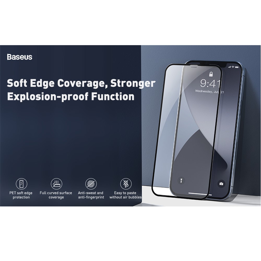 BASEUS 2 PCS 0.23mm Full Screen Coverage Curved Tempered Glass Films for iPhone 12 5.4 inch - Black-12